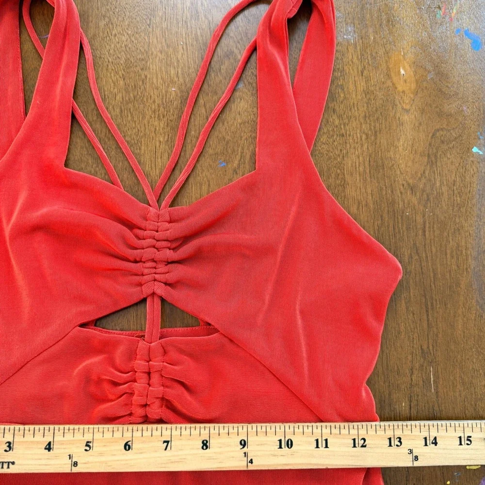 Free People Hypnotized Maxi Dress Womens Small Slinky Red Orange‎ Cutout Ruched
